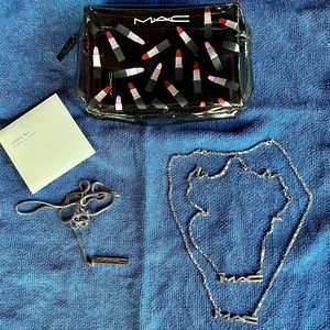 MAC Accessories - Three Necklaces (or One Belt), Lapel Pin, Makeup Travel Case